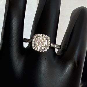 1ct Certified Moissanite Sterling Silver Round Cushion Halo Ring sz 7